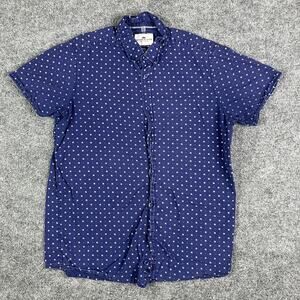 Ditch Plains Button Down Mens Size M Blue Geometric Print Short Sleeve Cotton‎